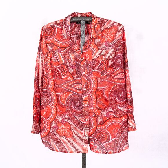 Lauren Ralph Lauren Silk Blend Paisley Top Size 2X Western Rodeo Cowgirl Preppy - Picture 1 of 7